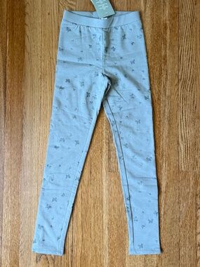 H&M Girls Fleece Lined Moss Green Leggings with Butterflies, Size 10 NWT